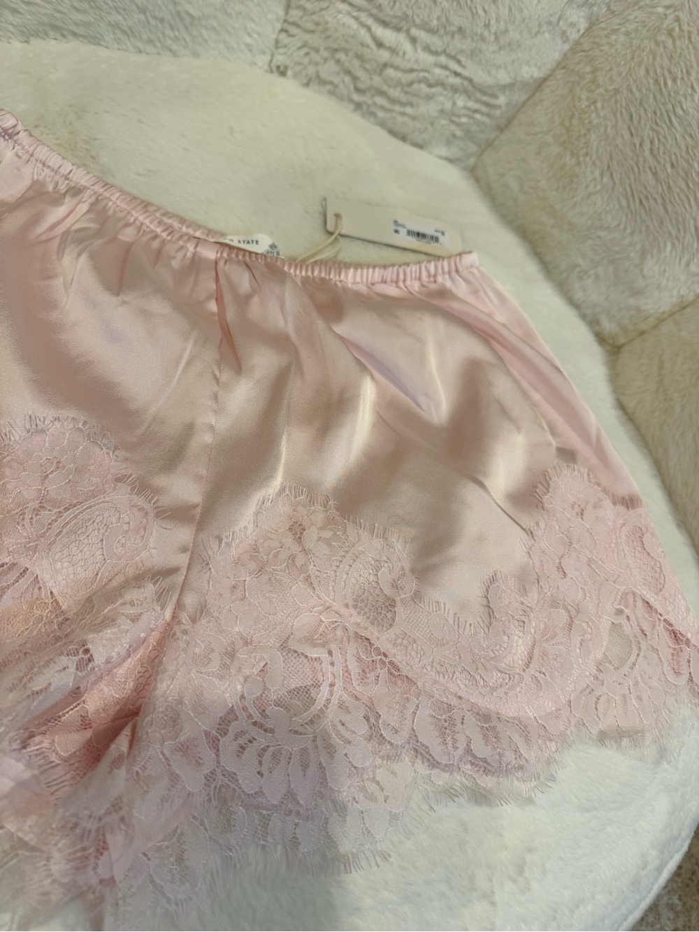 Altar'd State Blush Satin Lace-Trim Sleep Shorts - Picture 3 of 4